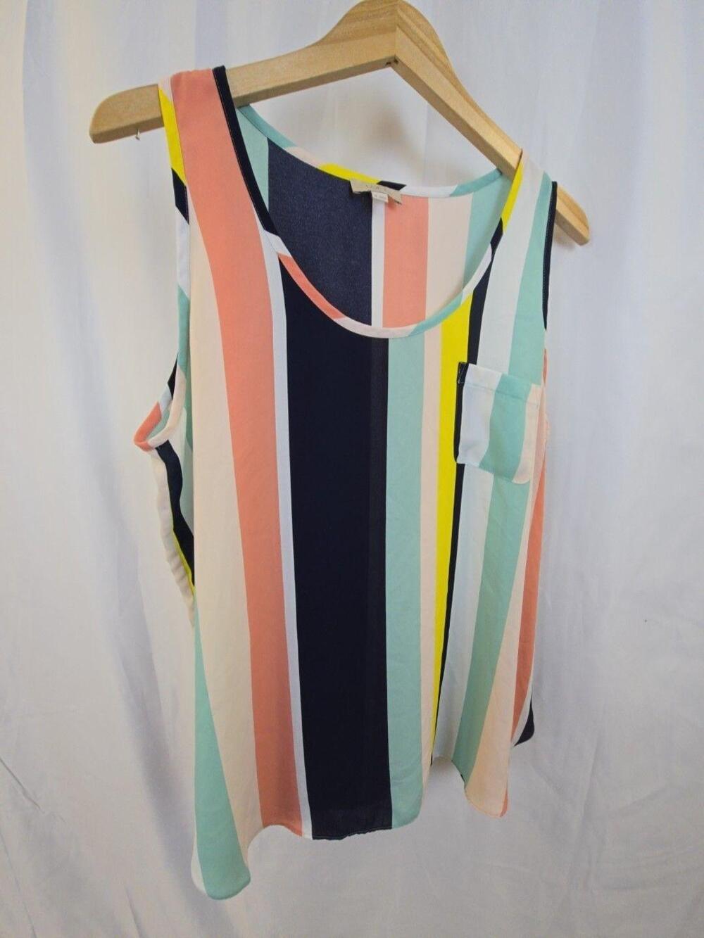 LOFT Outlet Tank Top Womens XL Multicolor Vertical Stripe Scoop Neck Pocket